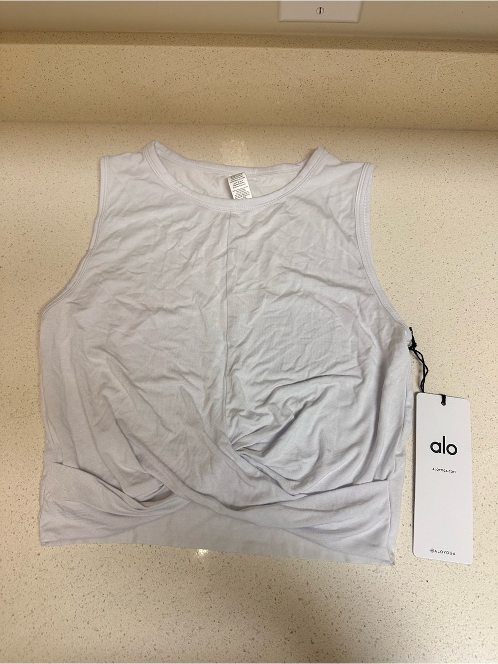 ALO Yoga White Twist-Front Cropped Tank Top